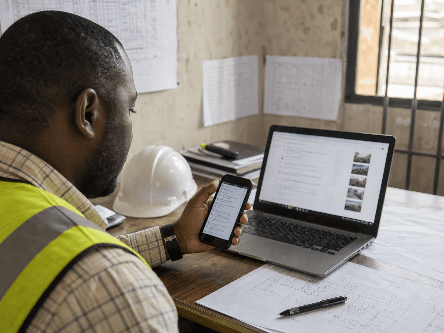 Project consultants coordinating a digital construction workflow